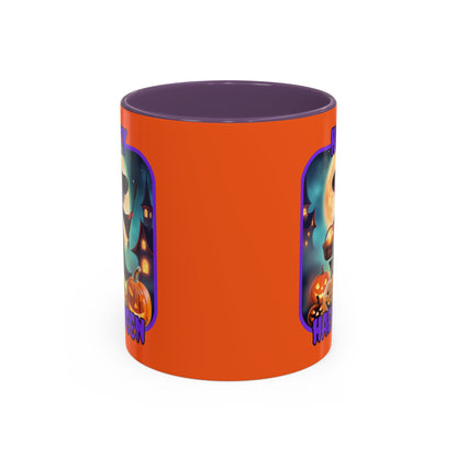 Happy Halloween Little Witch Purple font Orange Accent Mug by CreepyCrafts.boo