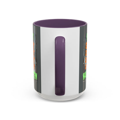 Spooky Happy Halloween Ghost Green font Grey Accent Mug by CreepyCrafts.boo