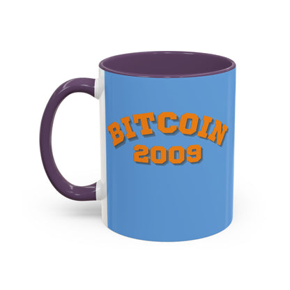 Bitcoin 2009 Light Blue Accent Mug by cypherpunkgear.com