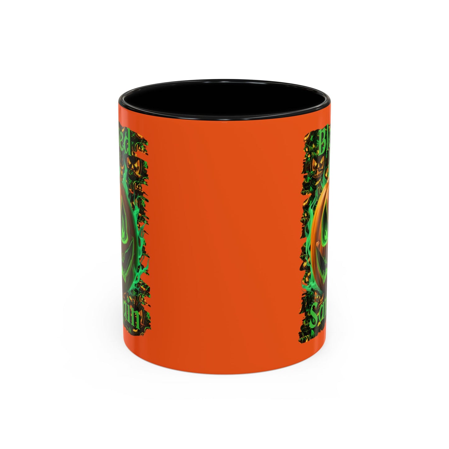 Blessed Samhain Green Jack Orange Accent Mug by CreepyCrafts.boo