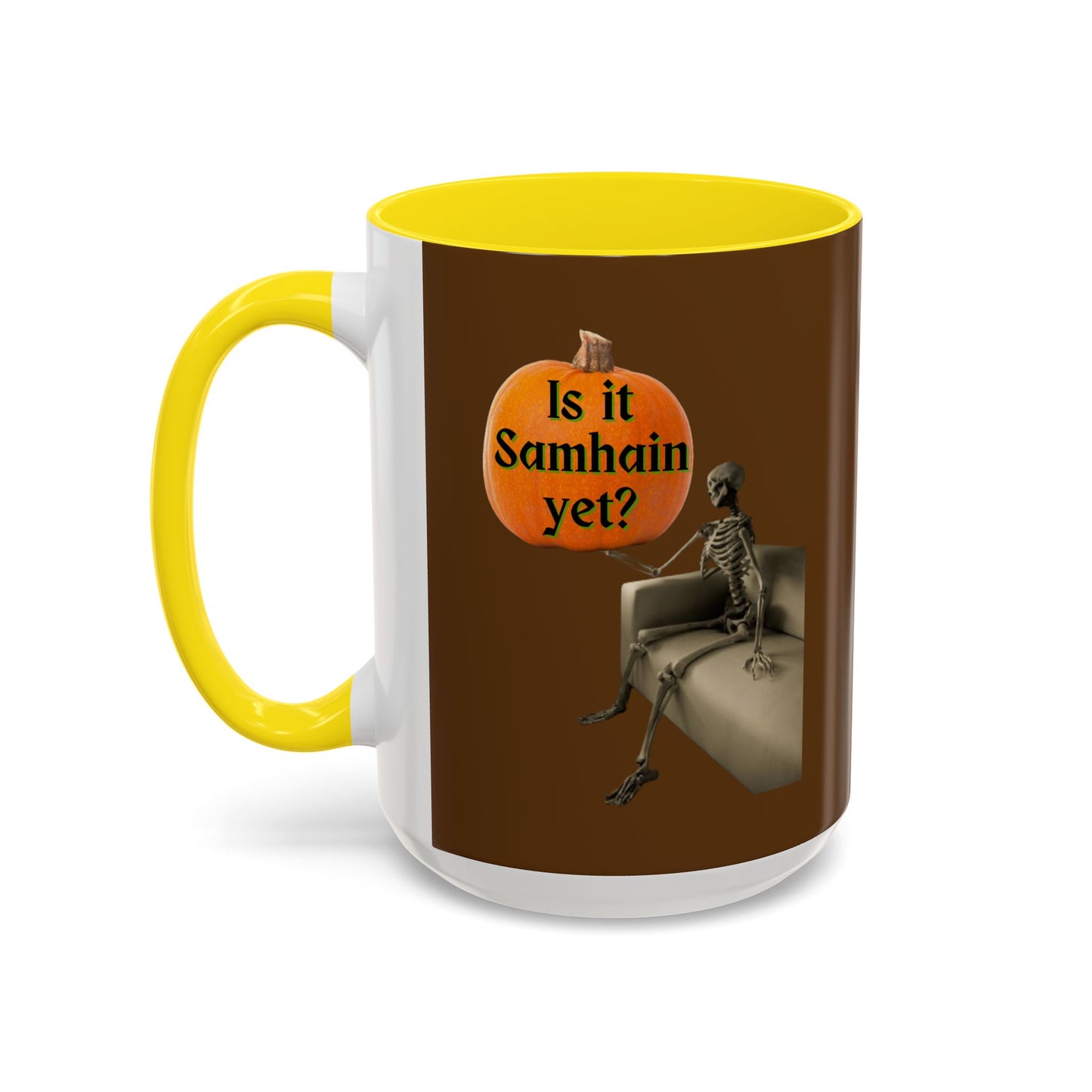 Is it Samhain yet? Skeleton's Pumpkin Brown Accent Mug by CreepyCrafts.boo