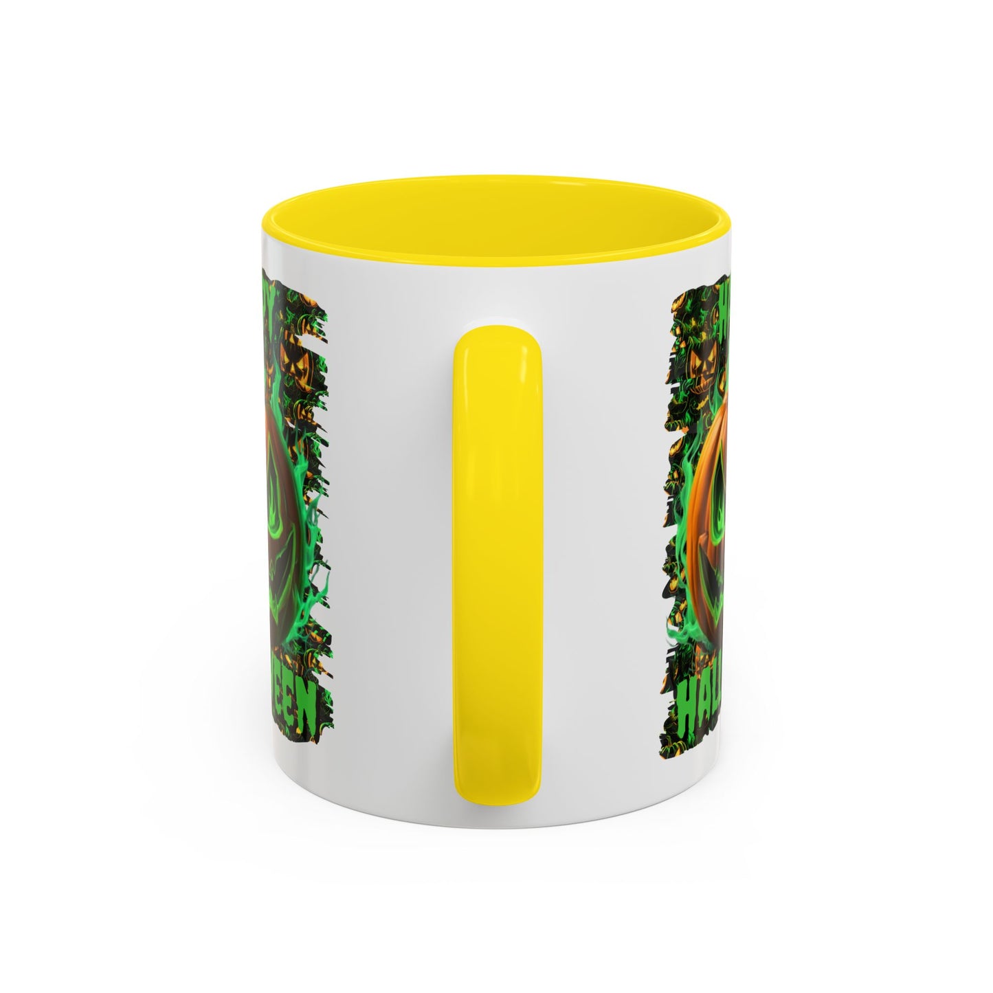 Happy Halloween Green Jack White Accent Mug by CreepyCrafts.boo