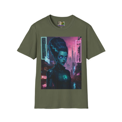 Neon Bride of Frankenstein Dark colors Unisex T-Shirt by CreepyCrafts.boo