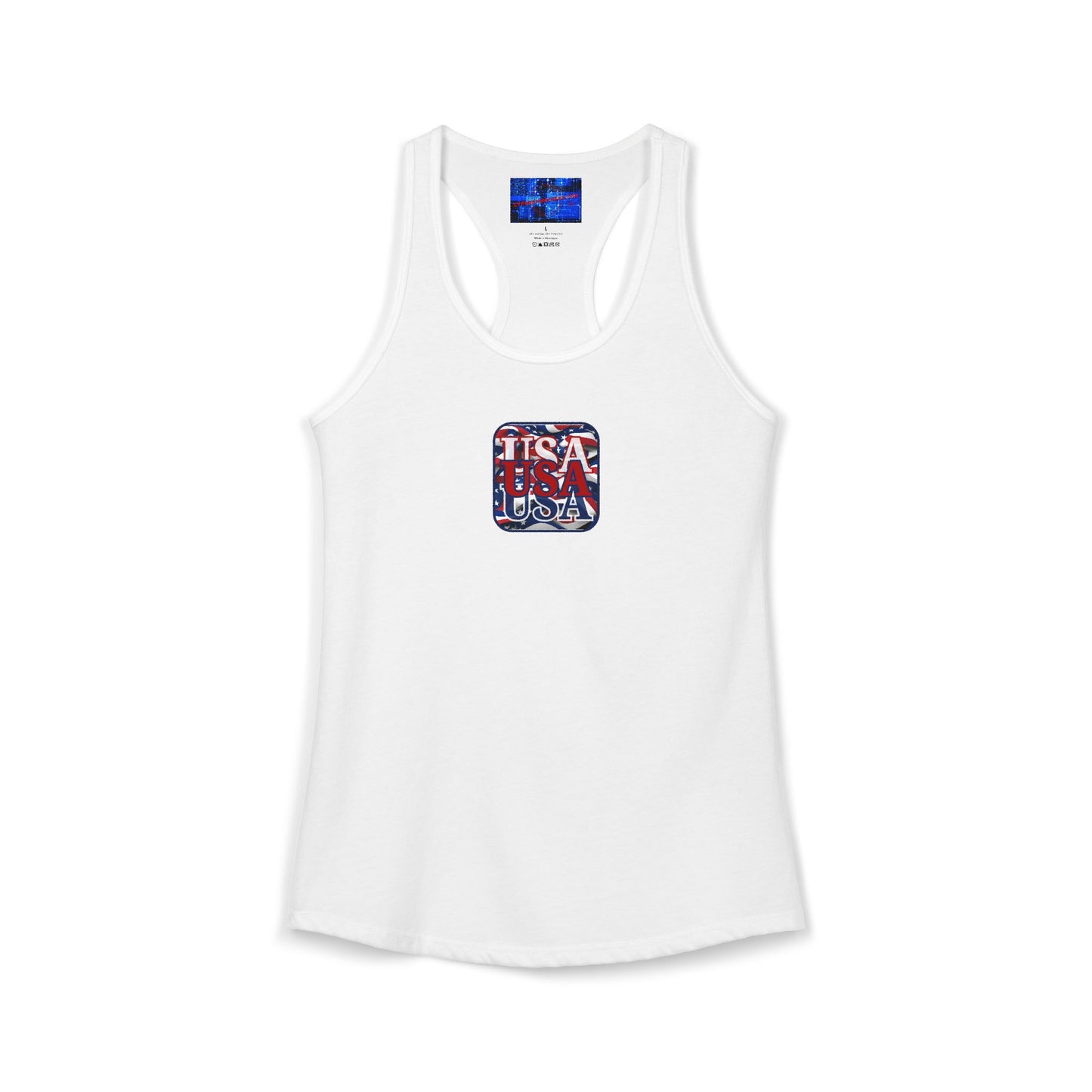 2-sided RED White and Blue USA Patriot Women's Racerback Tank Top by cypherpunkgear.com