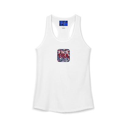 2-sided RED White and Blue USA Patriot Women's Racerback Tank Top by cypherpunkgear.com