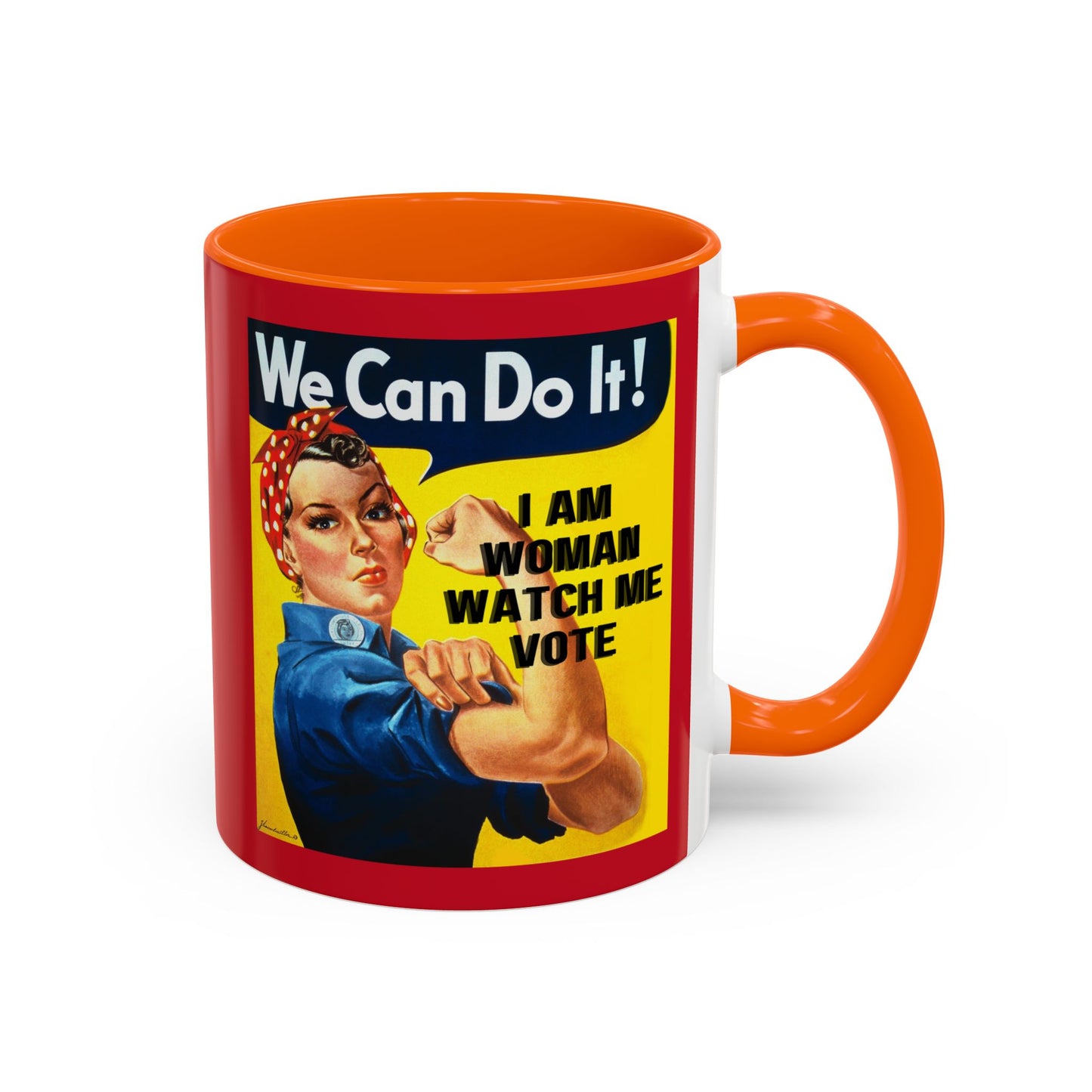 I Am Woman Watch Me Vote Rosie Red Accent Mug by cypherpunkgear.com