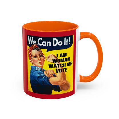 I Am Woman Watch Me Vote Rosie Red Accent Mug by cypherpunkgear.com