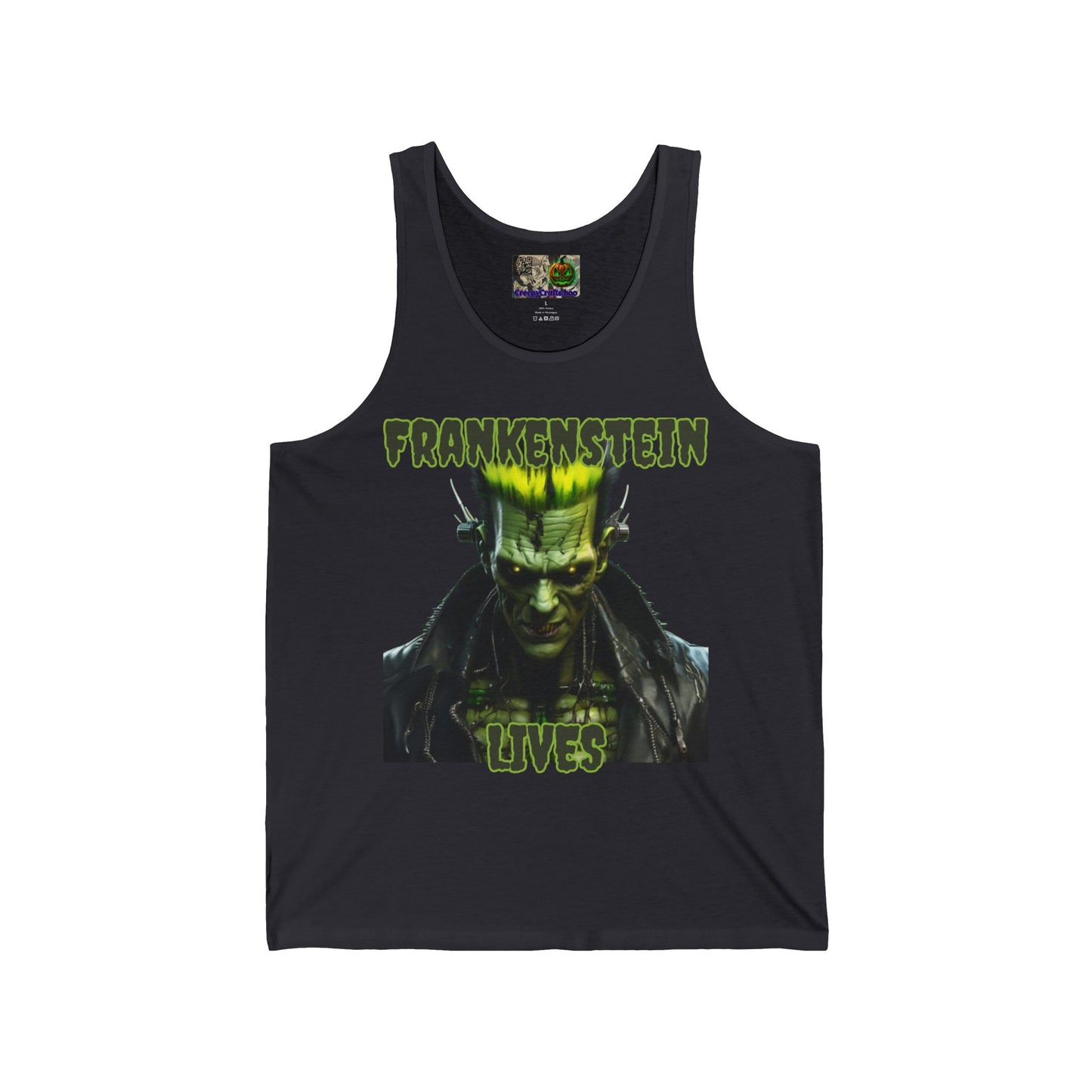 Frankenstein Lives Unisex Jersey Tank Top by CreepyCrafts.boo