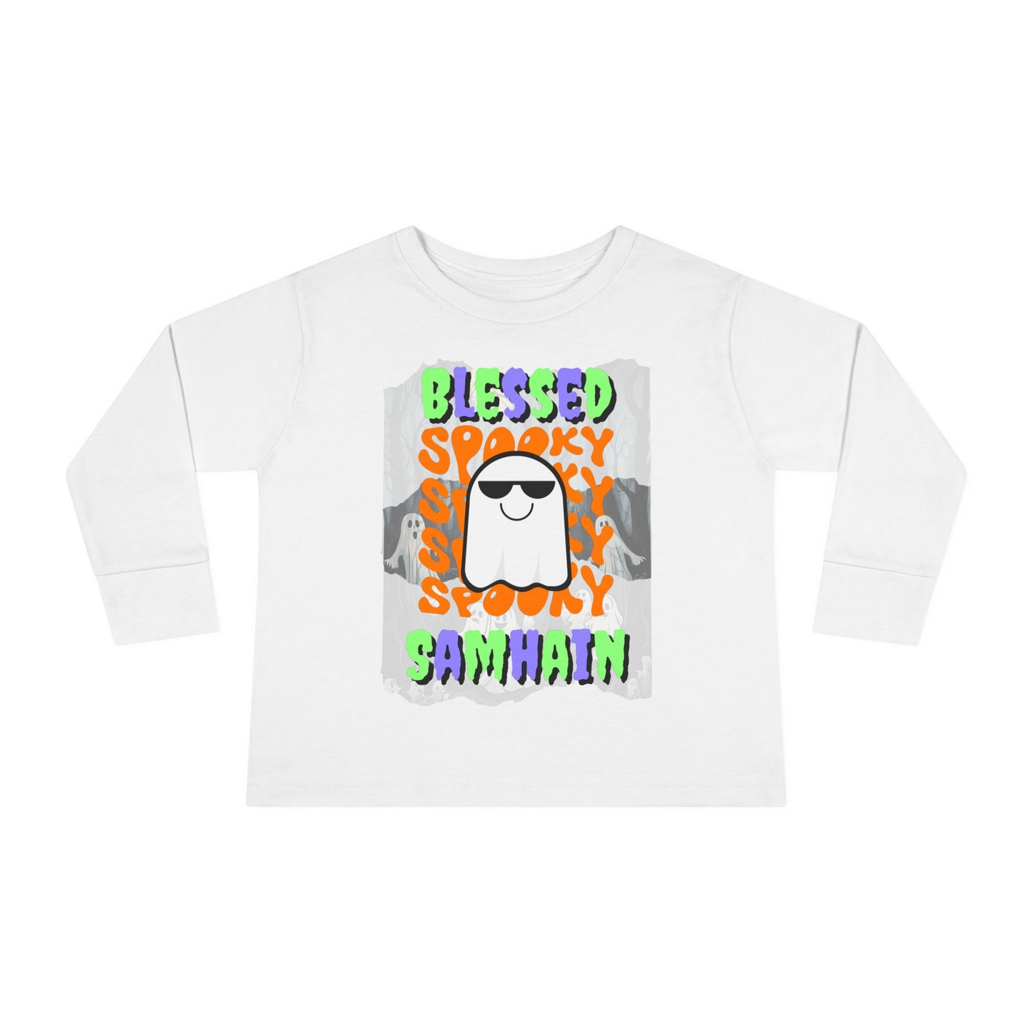 Spooky Blessed Samhain Ghost Mixed font Toddler Long Sleeve Tee by CreepyCrafts.boo