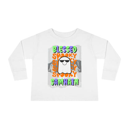 Spooky Blessed Samhain Ghost Mixed font Toddler Long Sleeve Tee by CreepyCrafts.boo