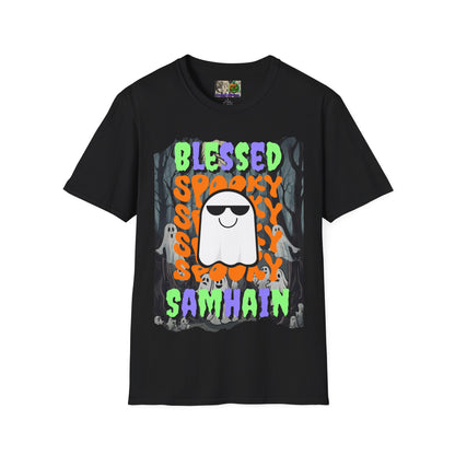 Spooky Blessed Samhain Ghost Mixed font Unisex T-Shirt by CreepyCrafts.boo