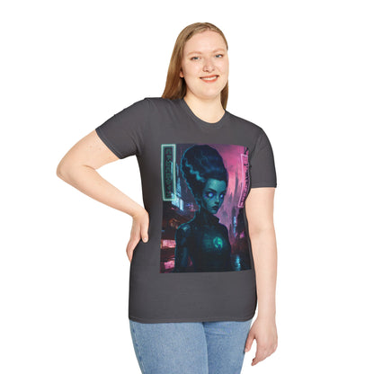 Neon Bride of Frankenstein Dark colors Unisex T-Shirt by CreepyCrafts.boo