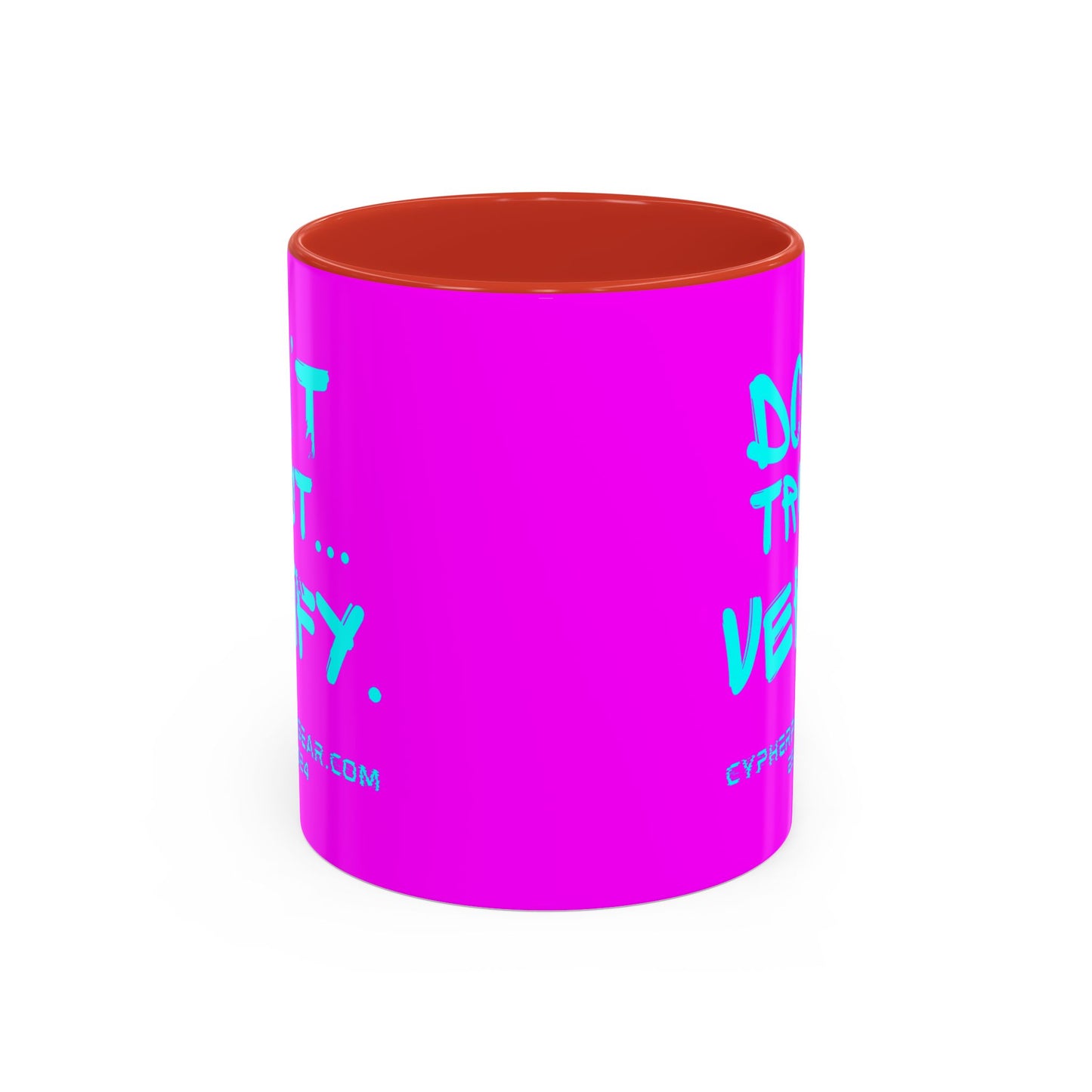 Don't Trust...Verify. Electric Magenta Accent Mug by cypherpunkgear.com