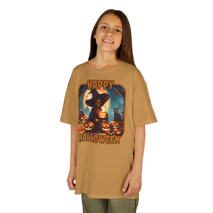 Happy Halloween Cute Witch Orange font Kids Heavy Cotton™ Tee by CreepyCrafts.boo