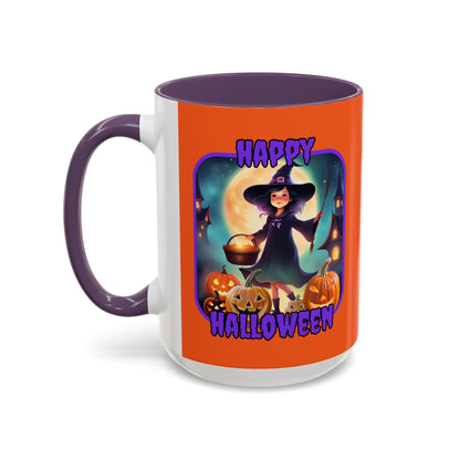 Happy Halloween Little Witch Purple font Orange Accent Mug by CreepyCrafts.boo