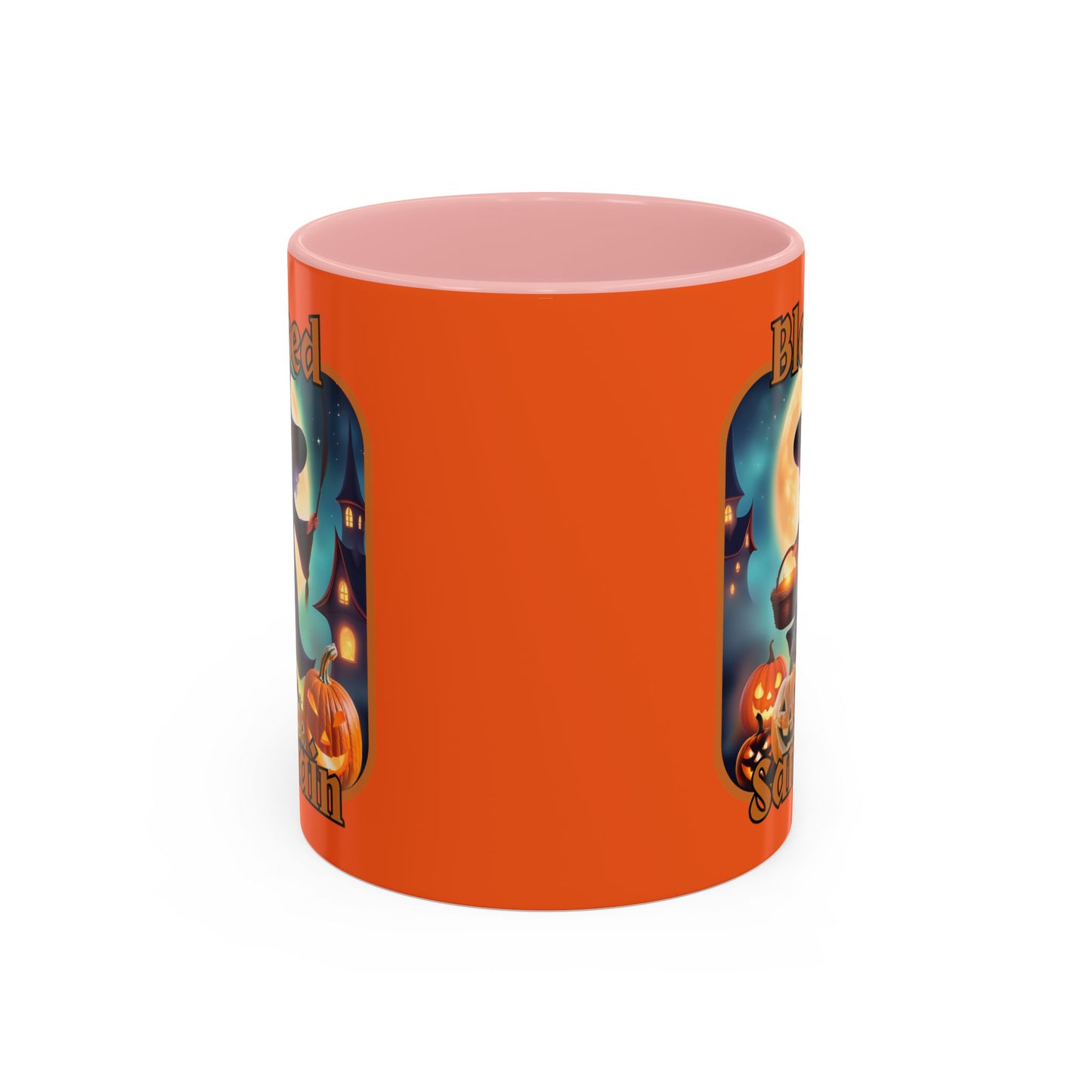 Blessed Samhain Little Witch Orange font Orange Accent Mug by CreepyCrafts.boo