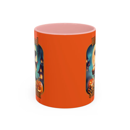 Blessed Samhain Little Witch Orange font Orange Accent Mug by CreepyCrafts.boo