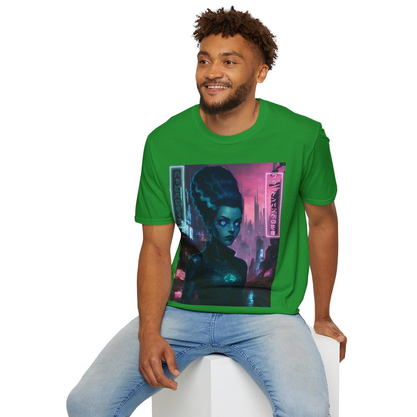 Neon Bride of Frankenstein Dark colors Unisex T-Shirt by CreepyCrafts.boo