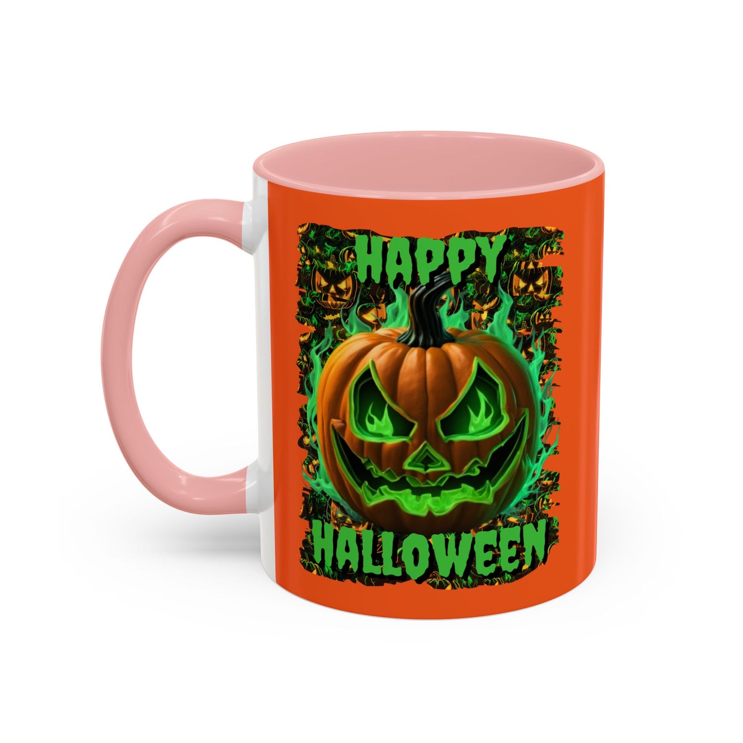 Happy Halloween Green Jack Orange Accent Mug by CreepyCrafts.boo