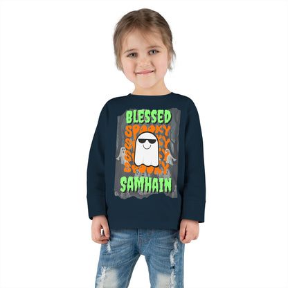 Spooky Blessed Samhain Ghost GNfont Toddler Long Sleeve Tee by cypherpunkgear