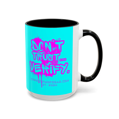 Don't Trust...Verify. Cyan Accent Mug by cypherpunkgear.com