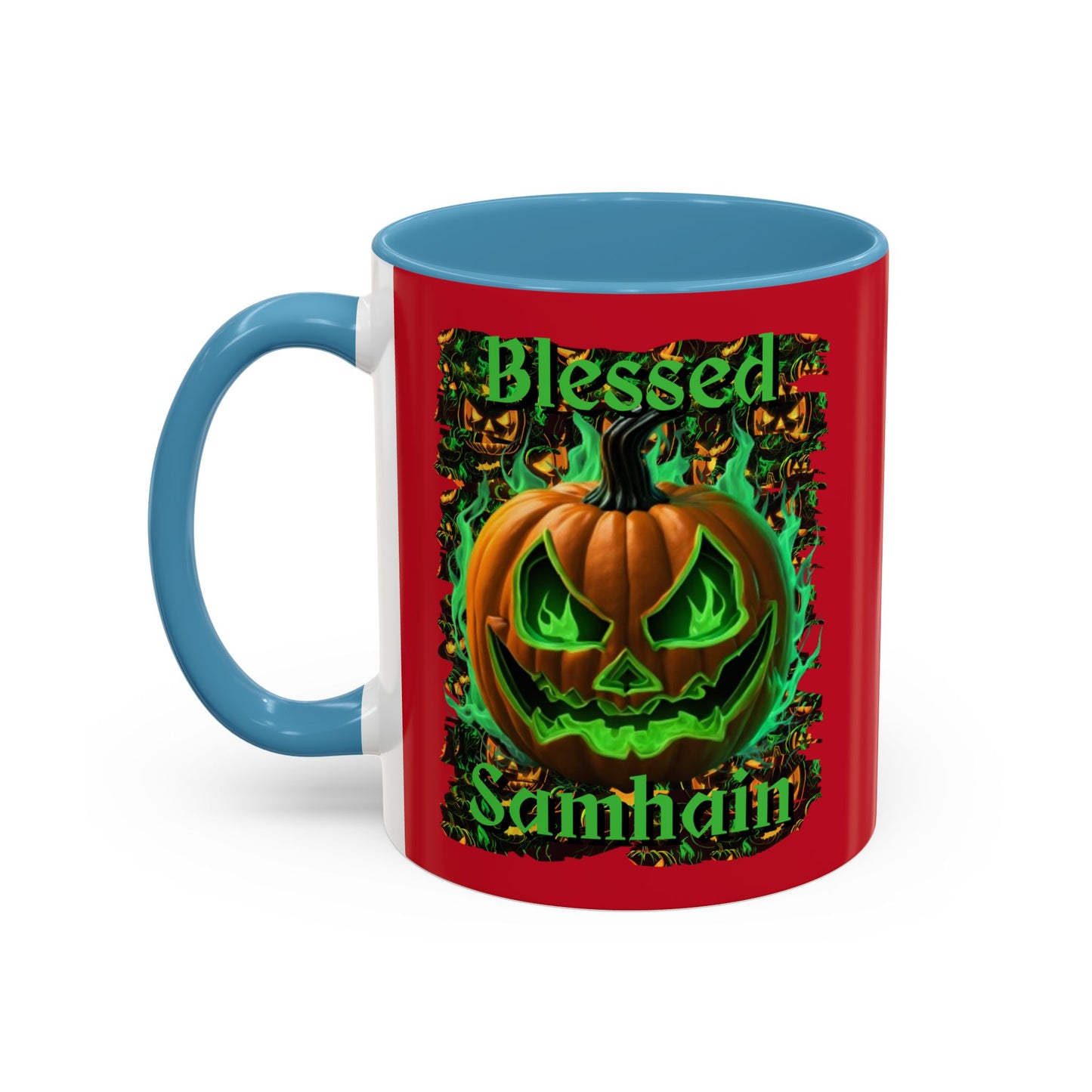 Blessed Samhain Green Jack Red Accent Mug by CreepyCrafts.boo
