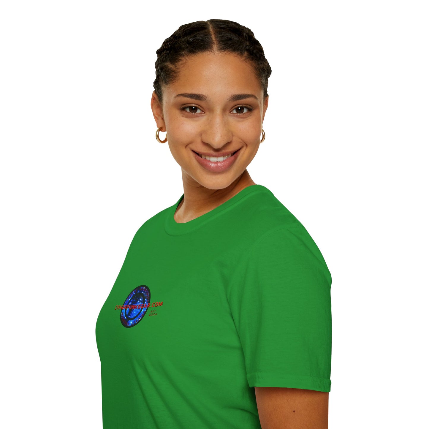 2-sided, cypherpunkgear.com Logo & Cityscape Dark colors Unisex T-Shirt by cypherpunkgear.com
