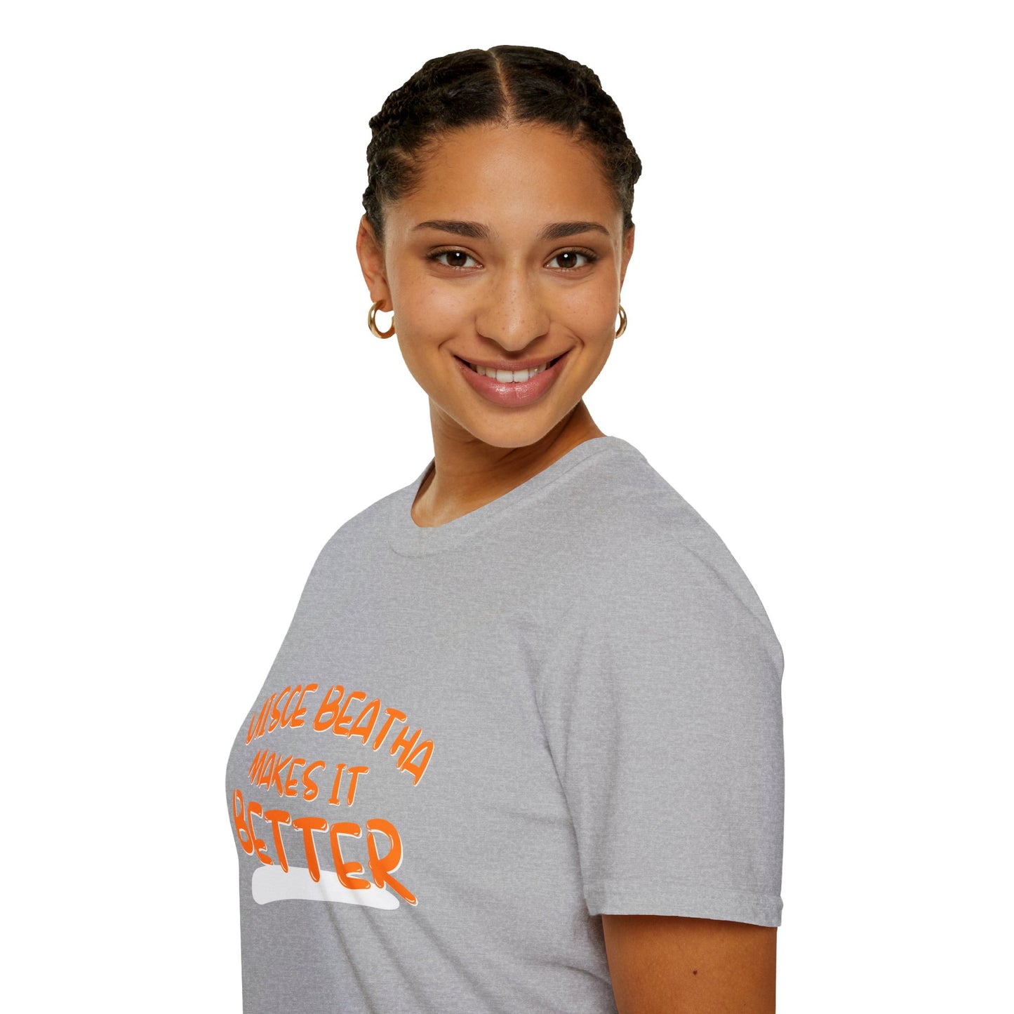 Uisce Beatha makes it better Orange font Light colors Unisex T-Shirt by cypherpunkgear.com