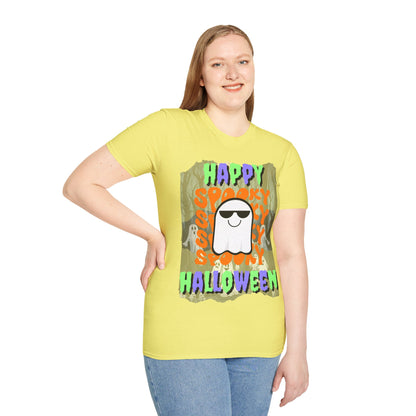 Spooky Happy Halloween Ghost Light colors Mixed font Unisex T-Shirt by CreepyCrafts.boo