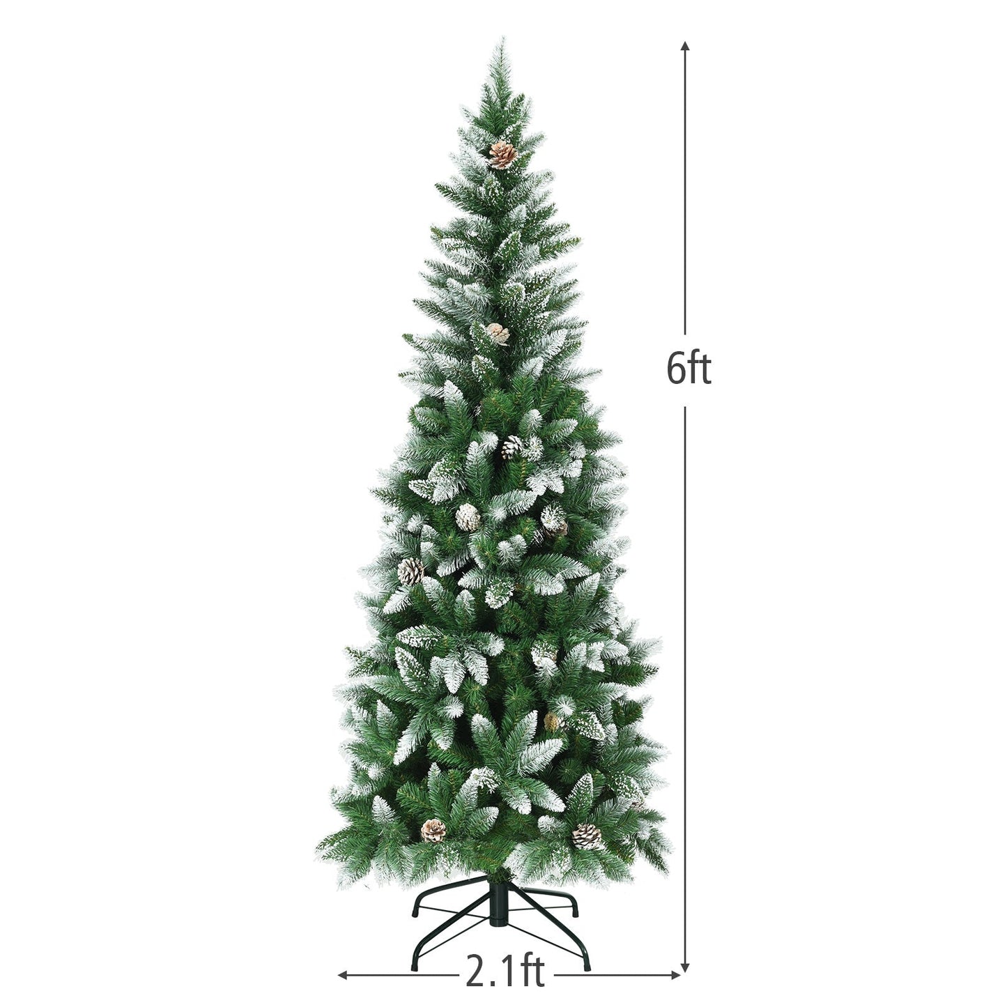 5/6/7.5 Feet Artificial Pencil Christmas Tree with Pine Cones