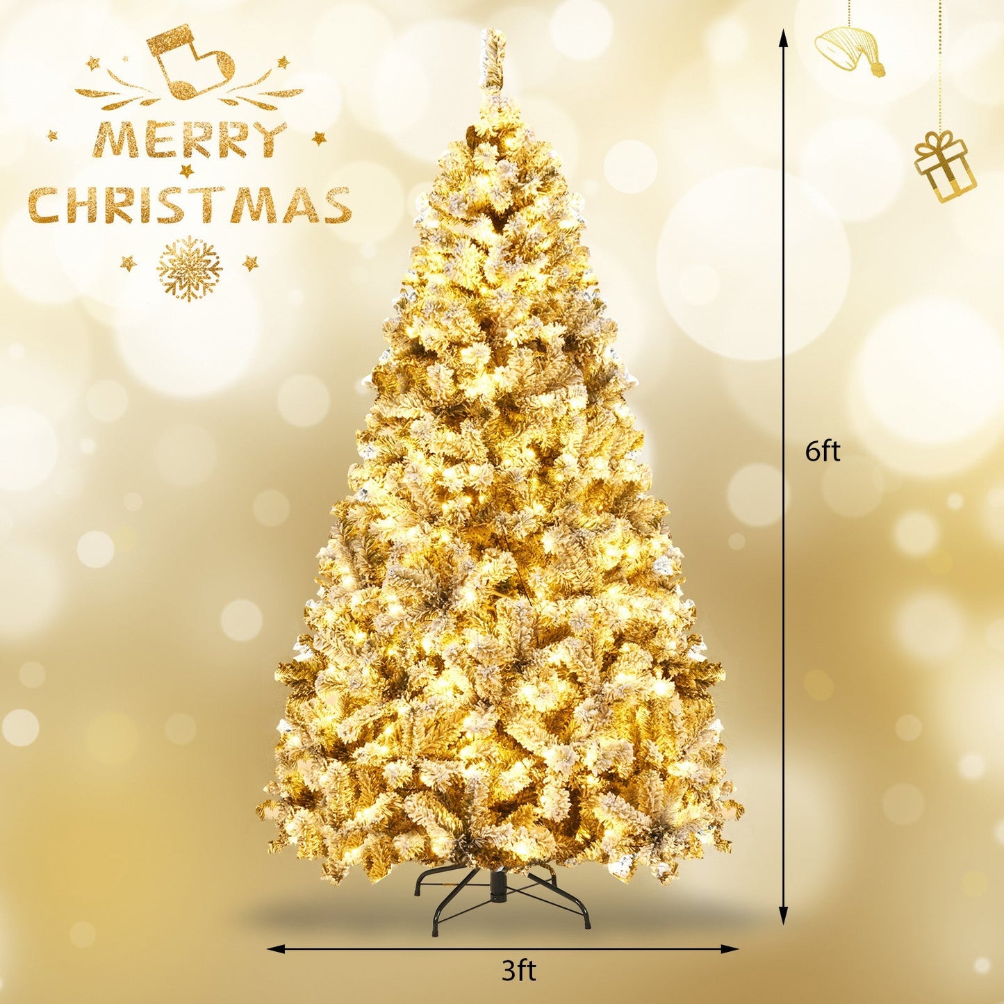 Pre-Lit Premium Snow Flocked Hinged Artificial Christmas Tree