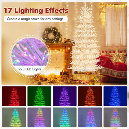 7 FT Artificial Pre-lit Christmas Tree Hinged Xmas Tree with 820 Coral-like Branch Tips