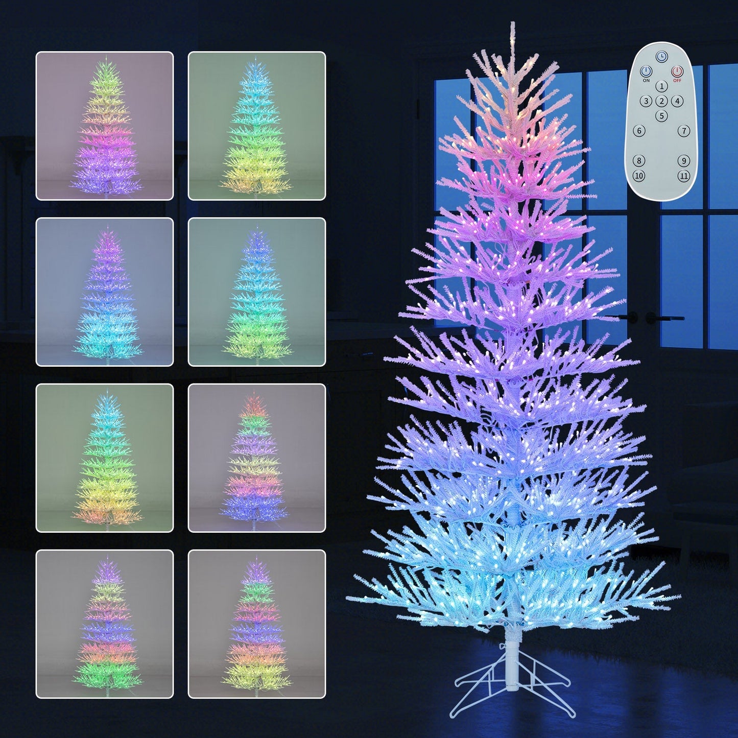 7 FT Artificial Pre-lit Christmas Tree Hinged Xmas Tree with 820 Coral-like Branch Tips