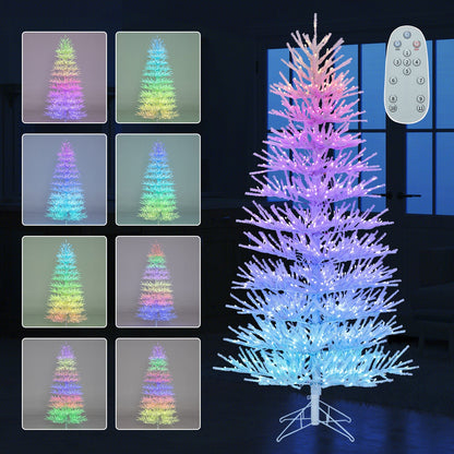 7 FT Artificial Pre-lit Christmas Tree Hinged Xmas Tree with 820 Coral-like Branch Tips