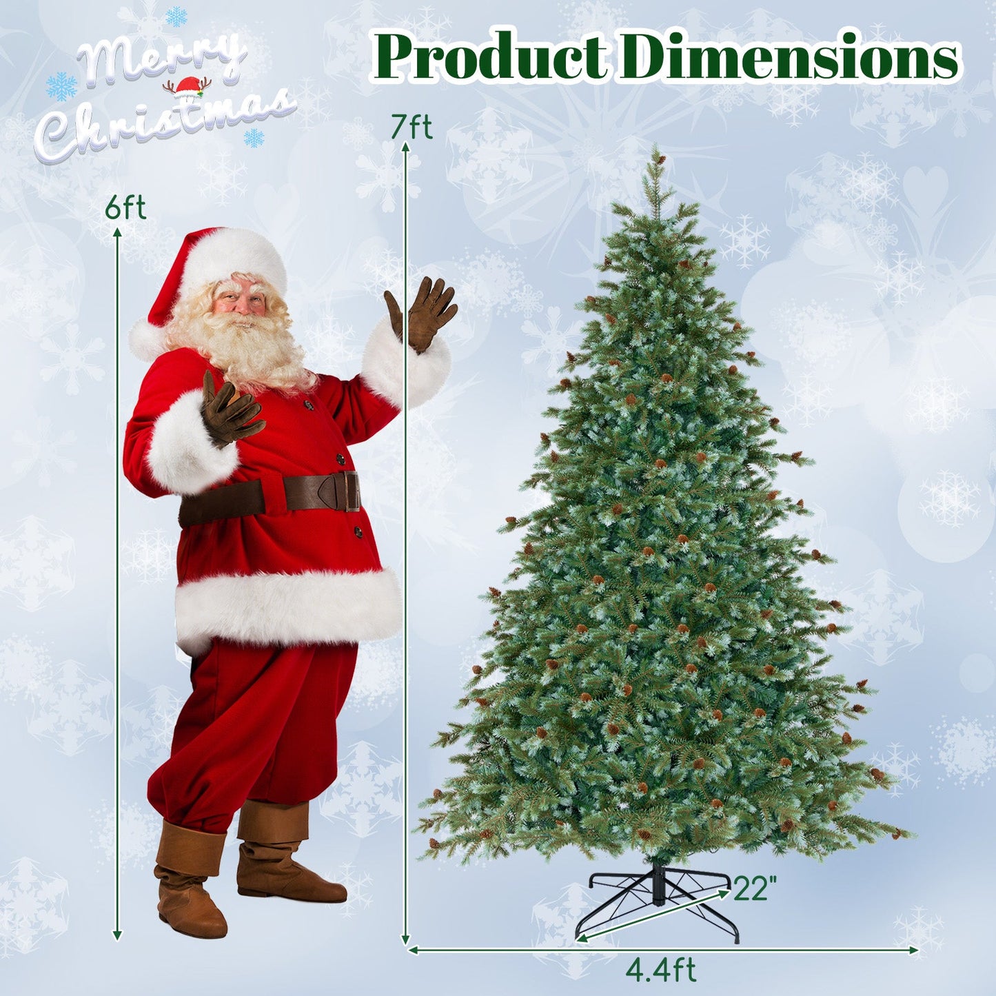 6/7/8 Feet Christmas Tree with Warm White LED Lights and Pine Cones