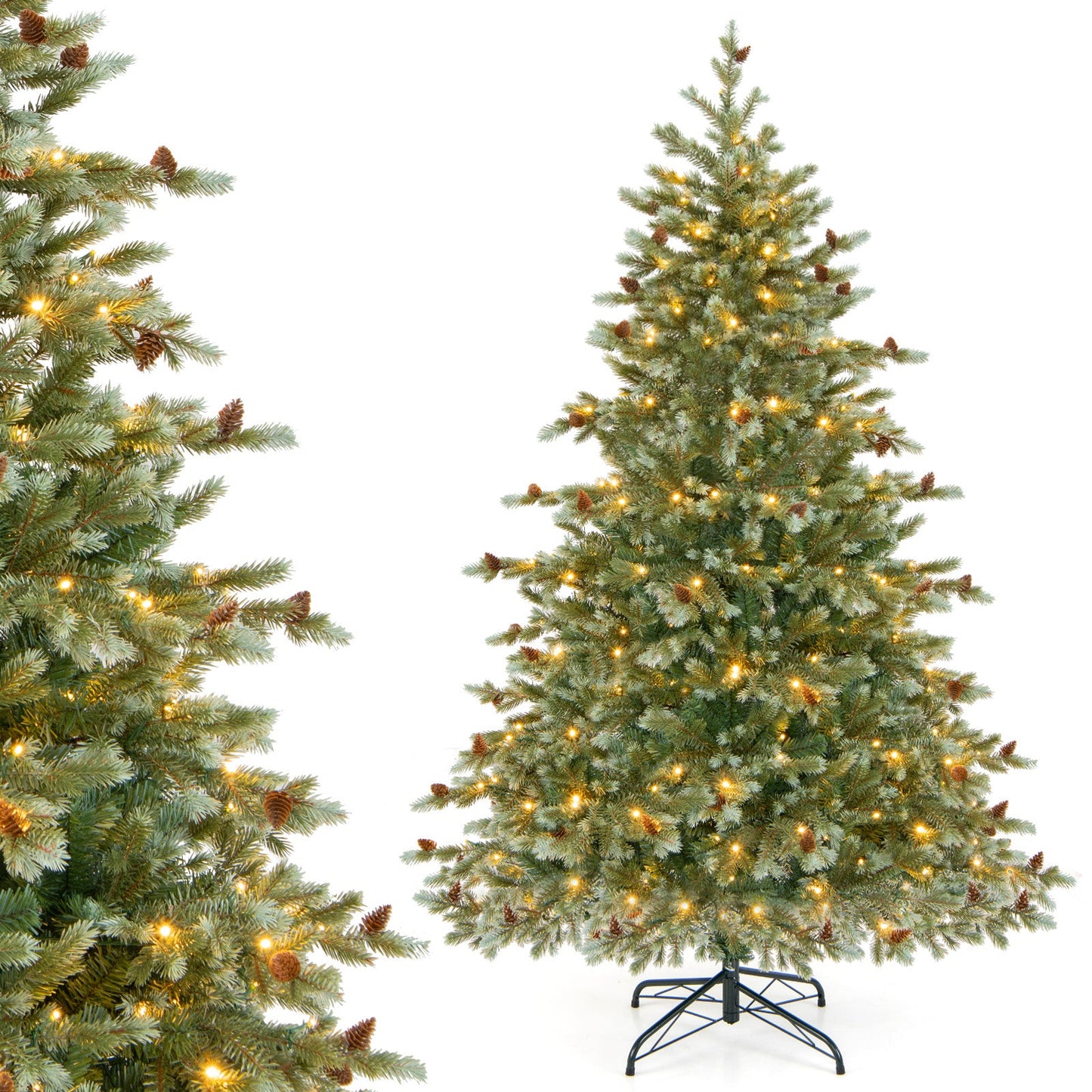 6/7/8 Feet Christmas Tree with Warm White LED Lights and Pine Cones