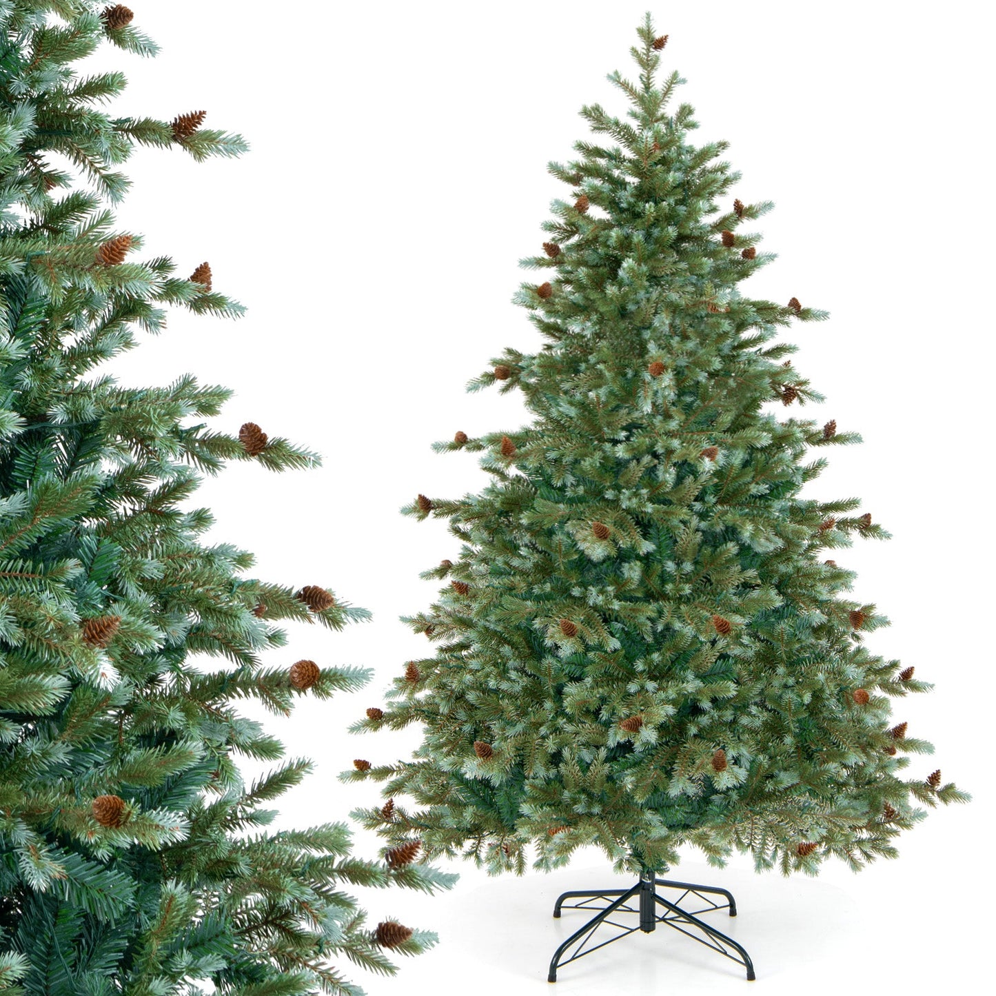6/7/8 Feet Christmas Tree with Warm White LED Lights and Pine Cones