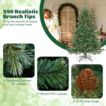6/7/8 Feet Christmas Tree with Warm White LED Lights and Pine Cones