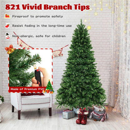 6/7/8 Feet Hinged Christmas Tree with PVC Branch Tips Warm White LED Lights