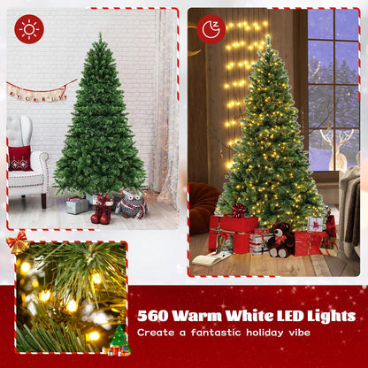 6/7/8 Feet Hinged Christmas Tree with PVC Branch Tips Warm White LED Lights