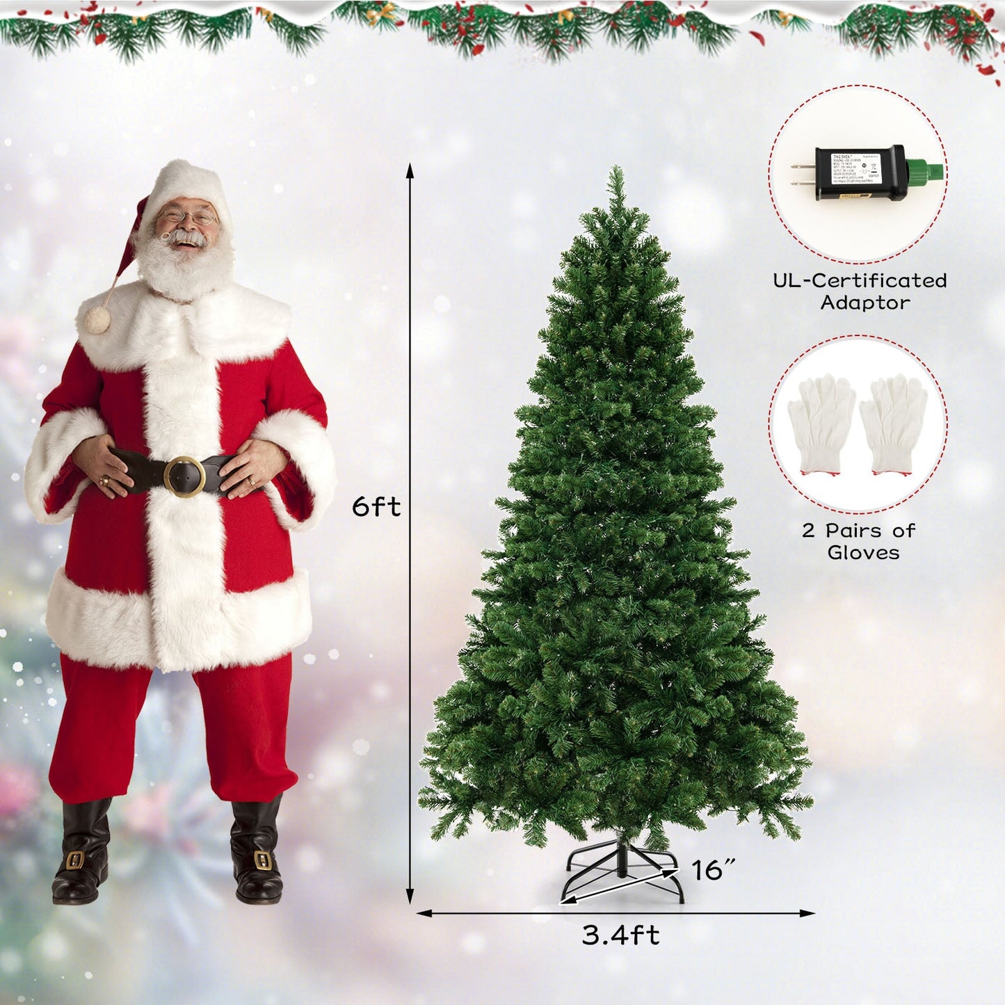 6/7/8 Feet Hinged Christmas Tree with PVC Branch Tips Warm White LED Lights