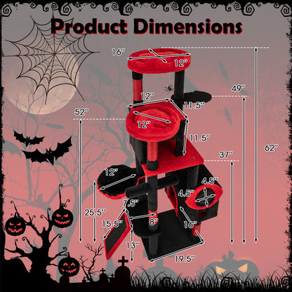 Large Gothic Cat Tree with Cat Condos and Plush Perches-Black & Red