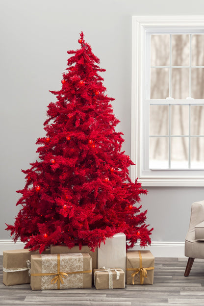 Pre-Lit Ruby Red Christmas Tree with Dual LED Lights – Luxury Artificial Holiday Tree