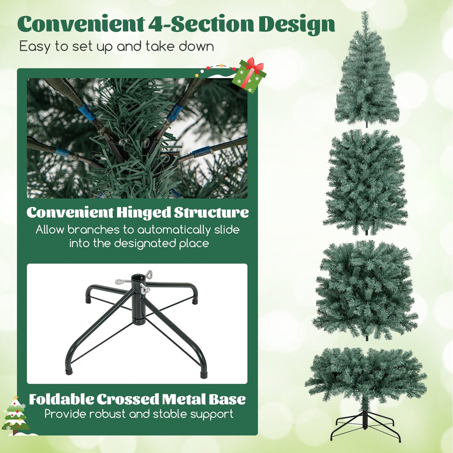 Pre-Lit Blue Artificial Christmas Tree Slim with 9 Lighting Modes