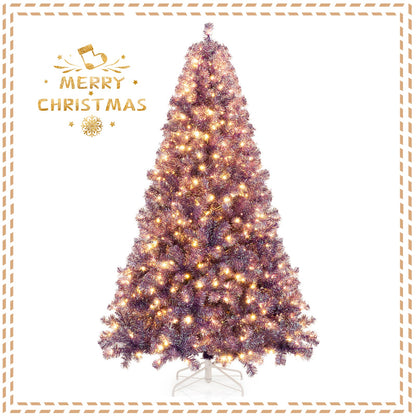 Pre-Lit Tinsel Christmas Tree Artificial Xmas Tree with Lush Branch Tips and Warm White LED Lights