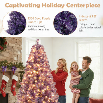 Pre-Lit Tinsel Christmas Tree Artificial Xmas Tree with Lush Branch Tips and Warm White LED Lights