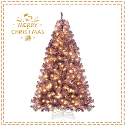 Pre-Lit Tinsel Christmas Tree Artificial Xmas Tree with Lush Branch Tips and Warm White LED Lights