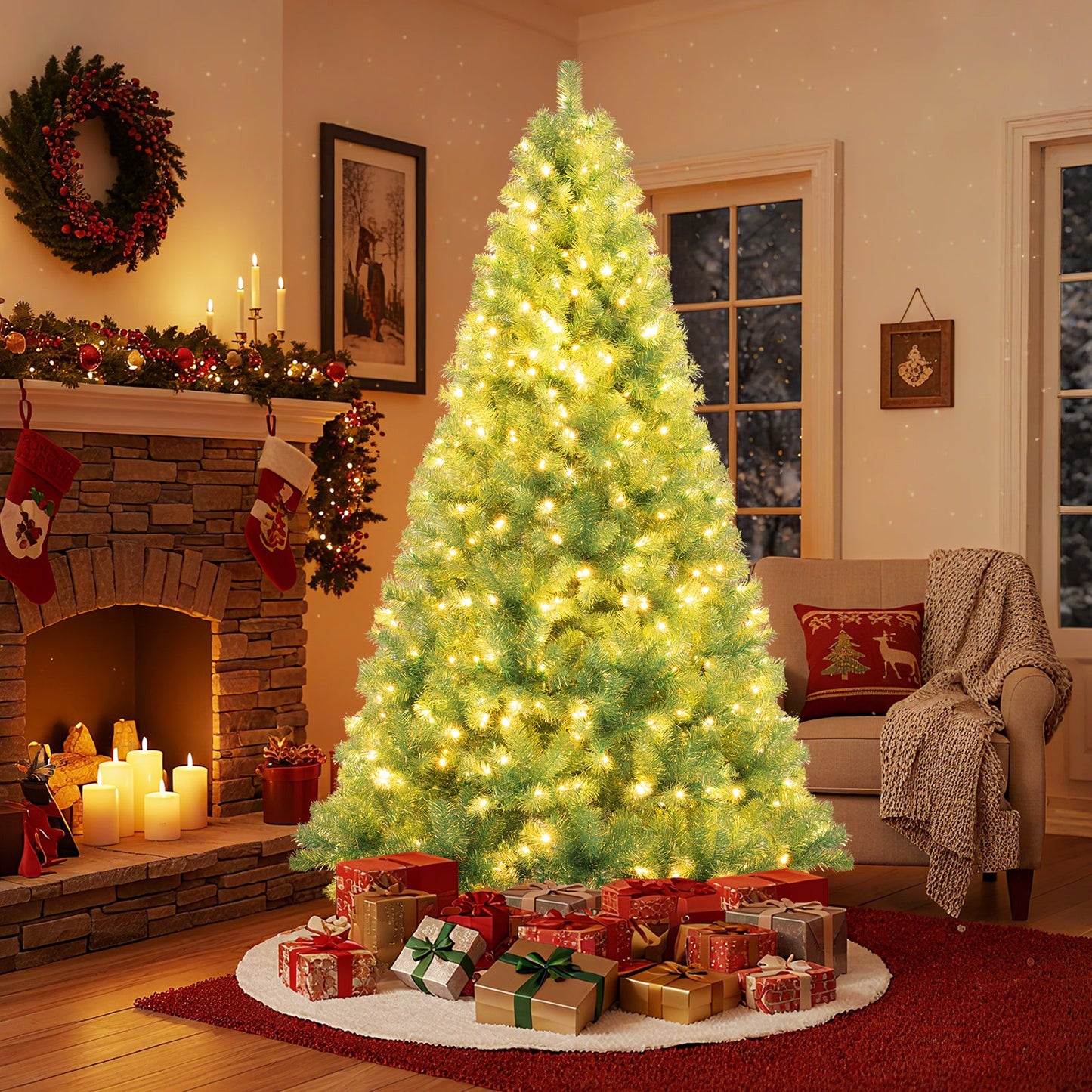 Pre-Lit Tinsel Christmas Tree Artificial Xmas Tree Home Office Party Seasonal Holiday Decoration