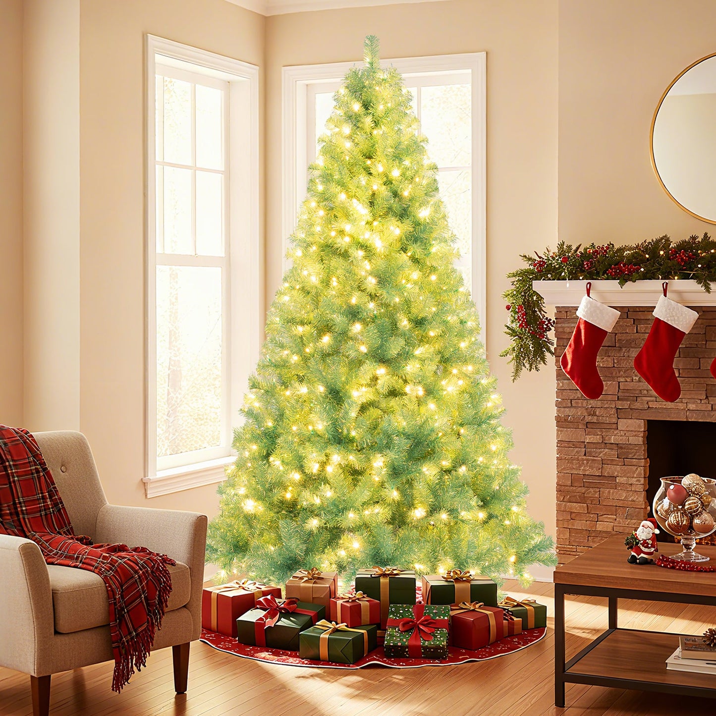 Pre-Lit Tinsel Christmas Tree Artificial Xmas Tree Home Office Party Seasonal Holiday Decoration