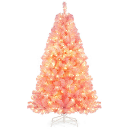 Pre-Lit Tinsel Christmas Tree Artificial Xmas Tree with Lush Branch Tips Holiday Decoration